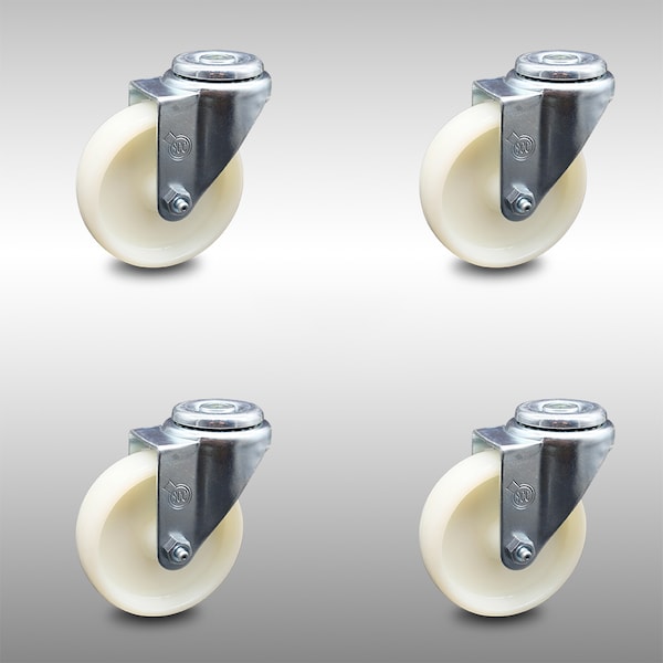 4 Inch SS Nylon Wheel Swivel Bolt Hole Caster Set